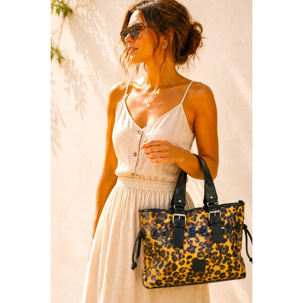 MMS Leopard Print Tote Bag Mobwife 90s Y2K Camel Brown Faux Leather Drawstring